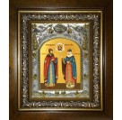 Икона освященная "Петр и Феврония святые благоверные князья", в киоте 20x24 см арт.245610