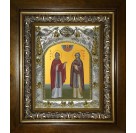 Икона освященная "Петр и Феврония святые благоверные князья", в киоте 20x24 см арт.245613