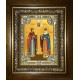 Икона освященная "Петр и Феврония святые благоверные князья", со стразами, в киоте 24x30 см
