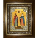 Икона освященная "Петр и Феврония святые благоверные князья", со стразами, в киоте 24x30 см арт.245614