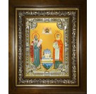 Икона освященная "Петр и Феврония святые благоверные князья", со стразами, в киоте 24x30 см арт.245615