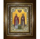 Икона освященная "Петр и Феврония святые благоверные князья", со стразами, в киоте 24x30 см арт.245616