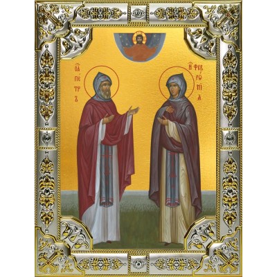Икона освященная "Петр и Феврония святые благоверные князья", 18x24 см со стразами фото
