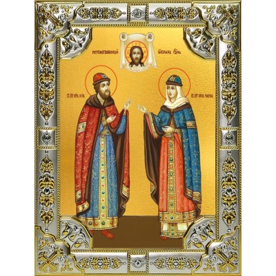 Икона освященная "Петр и Феврония святые благоверные князья", 18x24 см со стразами фото