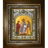 Икона освященная "Деисус, Спас на престоле", в киоте 20x24 см фото