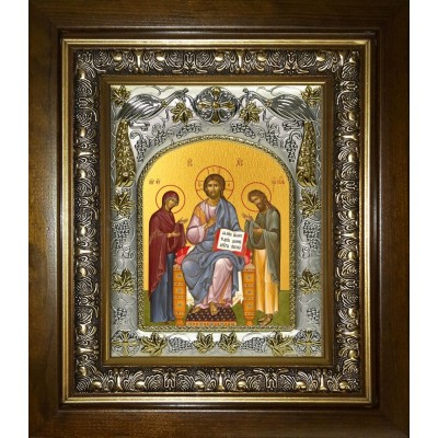 Икона освященная "Деисус, Спас на престоле", в киоте 20x24 см фото