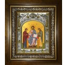 Икона освященная "Деисус, Спас на престоле", в киоте 20x24 см
