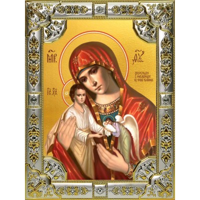 Икона освященная "Скорбящая о младенцах, во чреве убиенных, икона Божией Матери", 18x24 см, со стразами фото