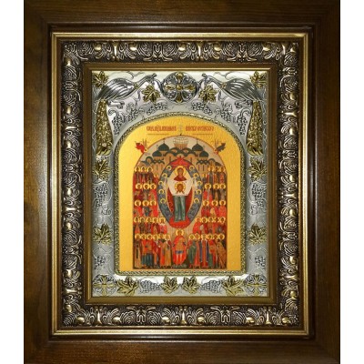 Икона освященная "Собор святых покровителей воинства Российского", в киоте 20x24 см фото