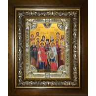 Икона освященная "Собор святых целителей", в киоте 24x30 см фото