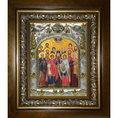 Икона освященная "Собор святых целителей", в киоте 20x24 см фото