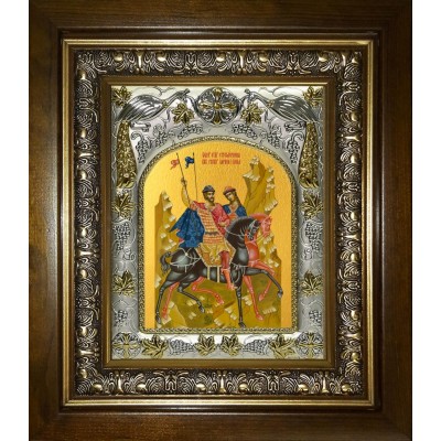 Икона освященная "Борис и Глеб благоверные князья-страстотерпцы", в киоте 20x24 см фото