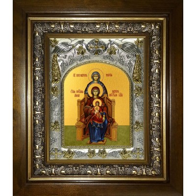 Икона освященная "Богородица со сродницами, праведными Анной и Марией", в киоте 20x24 см фото