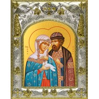 Икона освященная "Петр и Феврония святые благоверные князья", 14x18 см, купить фото