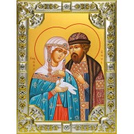 Икона освященная "Петр и Феврония святые благоверные князья", 18x24 см, со стразами фото
