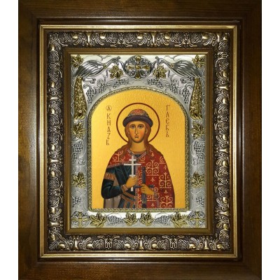 Икона освященная "Глеб благоверный князь-страстотерпец", в киоте 20x24 см фото