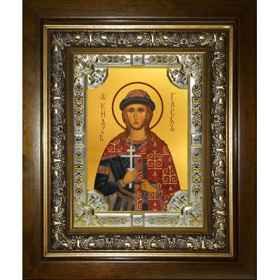 Икона освященная "Глеб благоверный князь-страстотерпец", в киоте 24x30 см фото