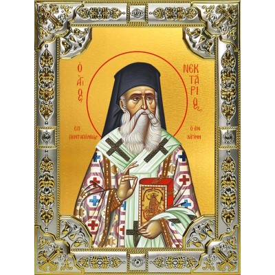 Икона освященная "Нектарий Эгинский святитель", 18x24 см, со стразами фото