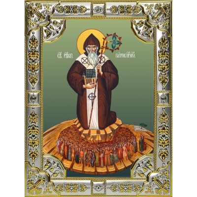 Икона освященная "Патрик (Патрикий) просветитель Ирландии, равноапостольный", 18х24 см, со стразами фото