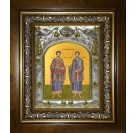 Икона освященная "Косьма и Дамиан мученики целители бессребреники", в киоте 20x24 см