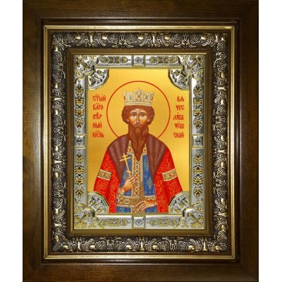 Икона освященная "Вячеслав Чешский благоверный князь", в киоте 24x30 см фото