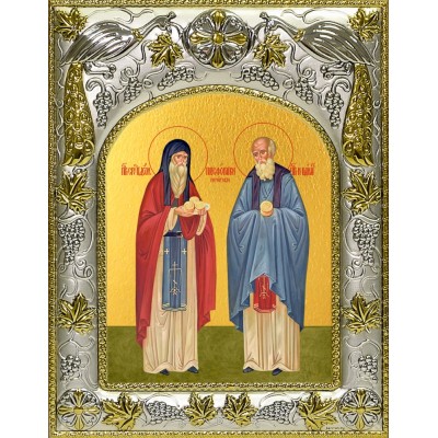 Икона освященная "Спиридон и Никодим, преподобные, просфорники Печерские", 14x18 см фото
