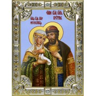 Икона освященная "Петр и Феврония святые благоверные князья", 18x24 см, со стразами фото