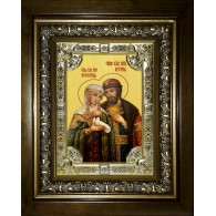 Икона освященная "Петр и Феврония святые благоверные князья", в киоте 24x30 см фото