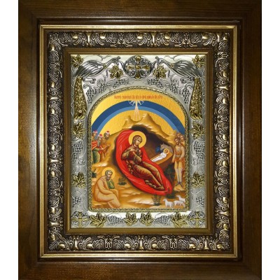 Икона освященная "Рождество Христово", в киоте 20x24 см фото