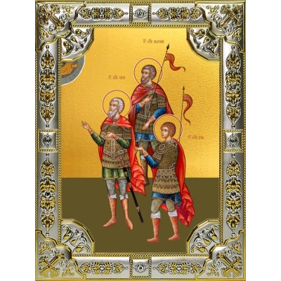 Икона освященная "Тарах, Пров и Андроник мученики", 18x24 см, со стразами фото