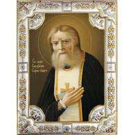 Икона освященная "Серафим Саровский преподобный, чудотворец", 18x24 см, со стразами фото
