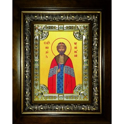 Икона освященная "Феодор (Фёдор) Черниговский", в киоте 24x30 см со стразами фото