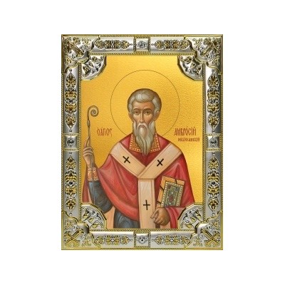 Икона освященная "Амвросий Медиоланский святитель", 18x24 см, со стразами фото