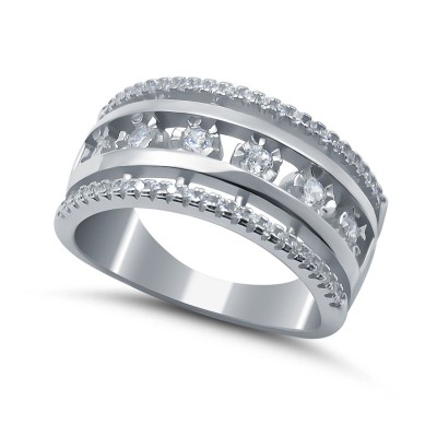 Кольцо с цирконом из серебра 925 пробы цвет металла белый 5.67 гр. фото