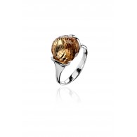Кольцо с цитрином и бриллиантом из белого золота 585 пробы фото