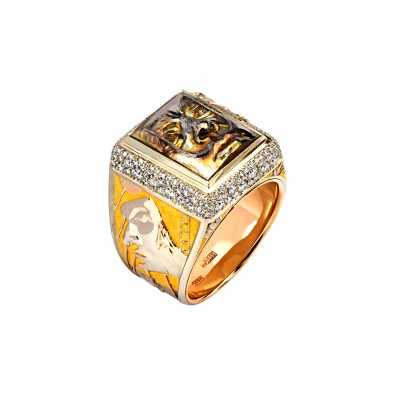 Кольцо с бриллиантом из комбинированного золота 585 пробы цвет металла комби 30.68 гр. фото