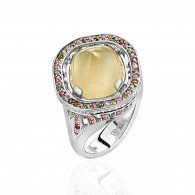 Кольцо с кварцем, бриллиантом и турмалином из белого золота 585 пробы фото