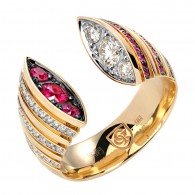 Кольцо с бриллиантом и рубином из желтого золота 585 пробы фото