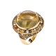 Кольцо с кварцем, бриллиантом и турмалином из желтого золота 585 пробы