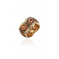 Кольцо с бриллиантом, сапфиром и турмалином из желтого золота 750 пробы фото