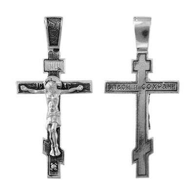 Крест "Спаси и сохрани" из серебра 925 пробы с чернением фото