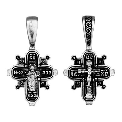 Крест Николай Чудотворец из серебра 925 пробы с чернением фото