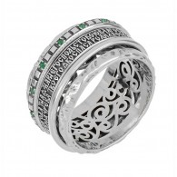 Кольцо Богородичное "Богоро́дице Де́во..." с зеленым агатом из серебра 925 пробы, 10 мм фото