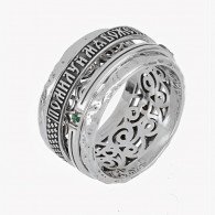 Кольцо Помилуй мя, Боже с зеленым агатом из серебра 925 пробы, 10 мм фото