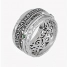 Кольцо Помилуй мя, Боже с зеленым агатом из серебра 925 пробы, 10 мм