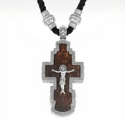 Крест Восьмиконечный  из дерева и серебра 925 пробы фото