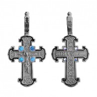 Крест "Спаси и сохрани" с фианитами из серебра 925 пробы с чернением фото