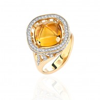 Кольцо с кварцем и бриллиантом из желтого золота 585 пробы фото