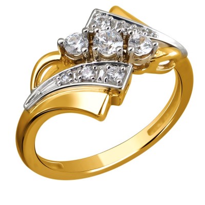 Кольцо с бриллиантом из комбинированного золота 585 пробы фото