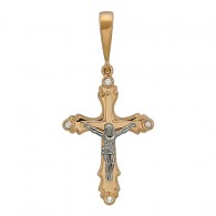 Кресты с бриллиантом из комбинированного золота 585 пробы фото